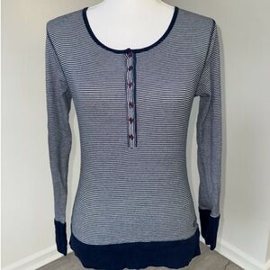 Vintage Limited Too Navy‎ White Stripe Thermal Henley Top Size 18 | Juniors XL |